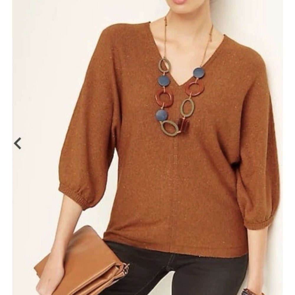 Pure Jill Tweed Double V Sweater M Burnt Orange Dolman Sleeve Fall Cozy Cabin